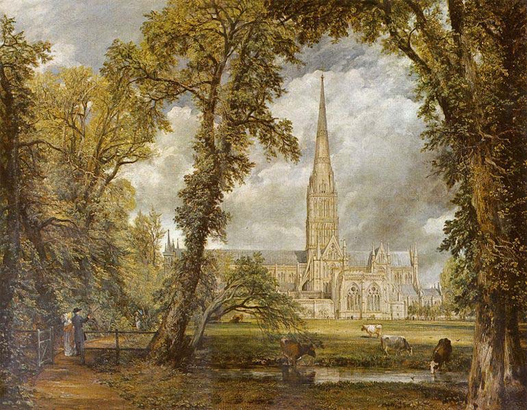 Die Kathedrale von Salisbury vom Garten des Bischofs aus gesehen